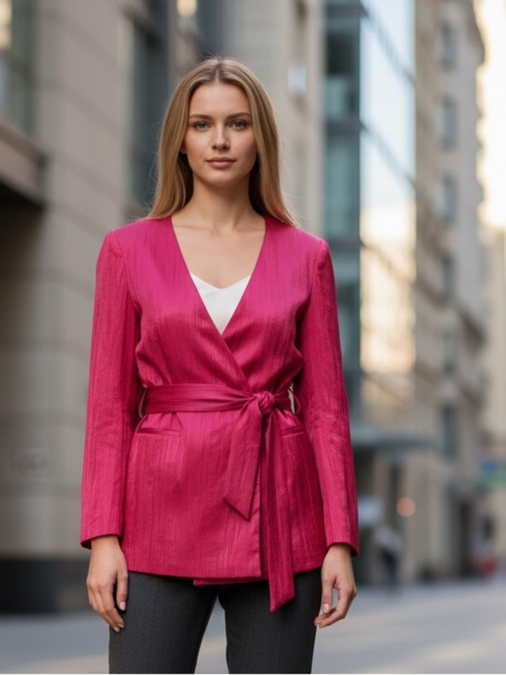NWT ZARA Women's Blazer Wrinkle Effect Belted fuchsia Hot Pink Medium